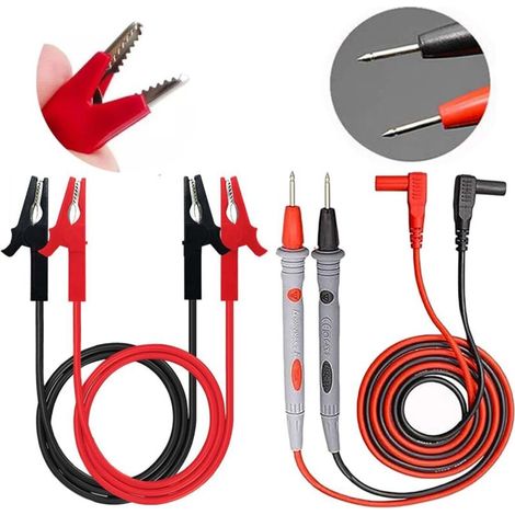 Cable de Test pour Multimètre, Kit de Fils de Test pour Multimètre Contient des 4 pièces Pinces Crocodiles /Cable deTest pour Multimètre (1/4)