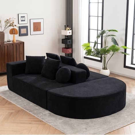 Sofá cama modular de chenilla negra, sin montaje, 263 x 171 x 66 cm HAVRYA (1/5)