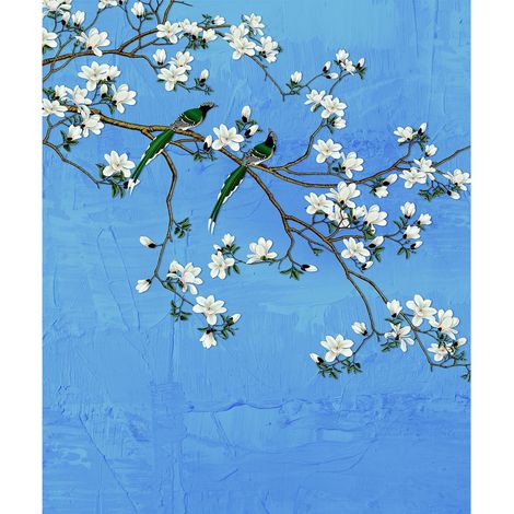 Papier peint Arbre a fleurs blanches et ciel bleu 225 x 270 cm (1/3)