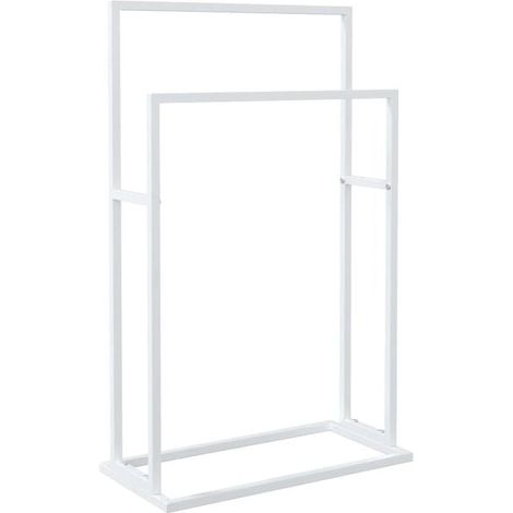 Porte-serviettes sur pied, blanc, 48x24x78,5 cm, en fer. (1/5)