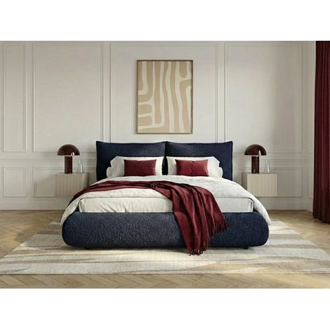 BOBOCHIC - Lit bas JADEN tissu bouclette  140x190 Bleu