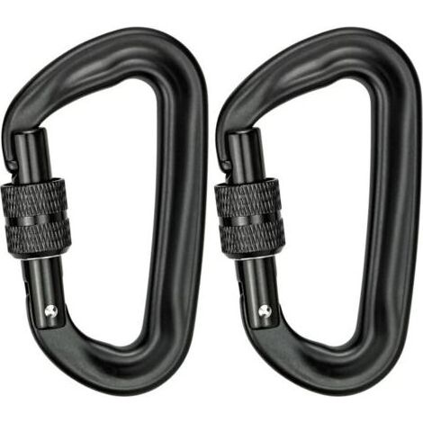 2Pcs Mousqueton Escalade 12KN (1200KG) Robustes Mousqueton Aluminium Mousqueton à Verrouillage en Forme de D pour Hamacs Balanoire de Yoga Camping Porte-clés Chiens de Serrure (Noir) (1/5)