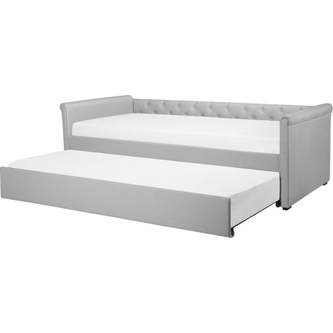 Cama nido tapizada gris claro 80 x 200 cm con somier y cabecero acolchado Libourne (1/5)