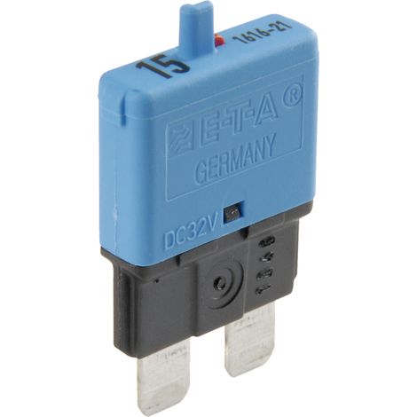 Disyuntor de 32 V y 15 A con botón de reinicio, azul