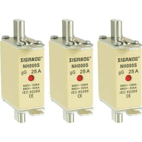 NH-Sicherungsverbindung, Frontblinker-Sicherung, NH000 gL/gG 25A Kombinationsdetektor (3 Stück) (1/5)