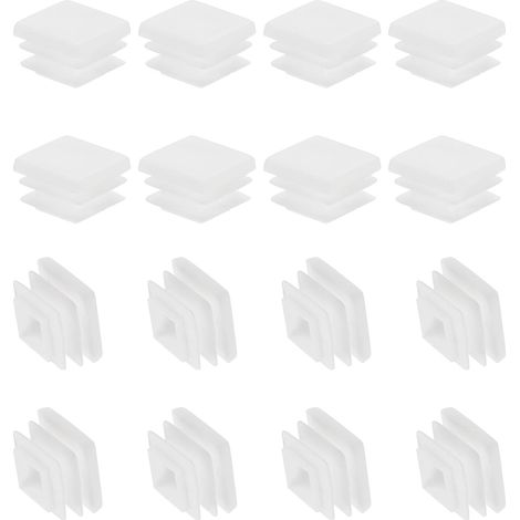 Bouchons à Lamelles Carré Bouchon en Plastique, 16 Pcs 20mm Embouts de Bouchon pour Tubes Carrés Pieds de Chaise Meubles Tubes Métalliques Clôtures pour Trous de 19mm, Blanc (1/5)