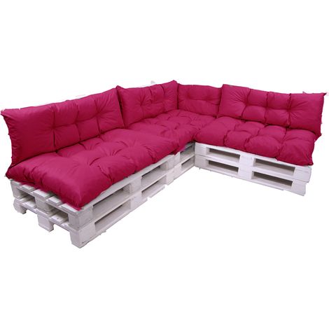 Set de 7 Coussins pour palettes, 3 x Assise 120x60 et Dossier 3x120x40cm Rosa, Canapé de Jardin / coussin palette in / extérieur, SETGARDEN