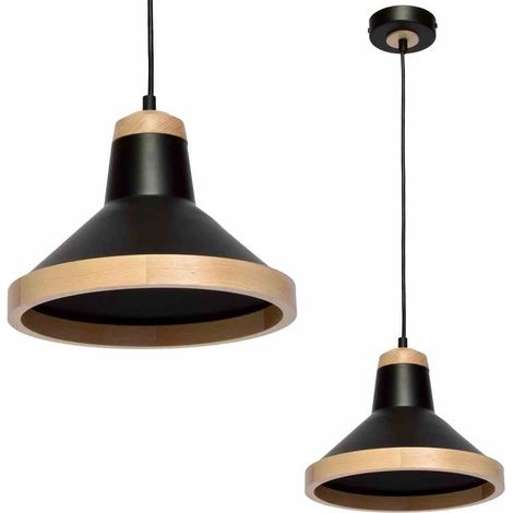 Suspension Milagro SALMA noire bois clair Ø26cm E27 (1/5)