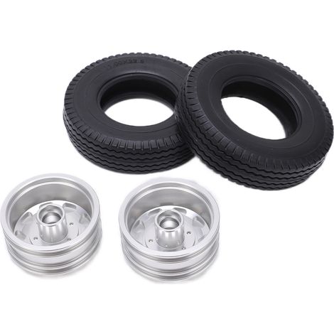 moyeux avant en métal avec pneus en caoutchouc de 22 mm de largeur pour camion tracteur-remorque RC Tamiya 1/14 (argenté) (1/5)