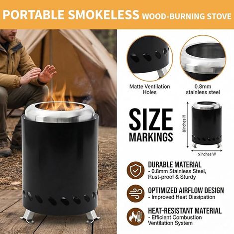 Mini Table Fire Pit with Stand, Stainless Steel Outdoor Table Fireplace with Wood Storage Bag for Garden, Patio and Balcony (5.5" x 7.8") (1/2)