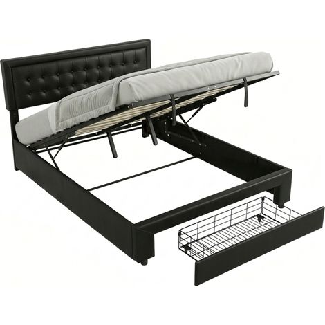 HOMCOM PU Leather King Bed Frame with Storage and Adjustable Headboard Black (1/5)