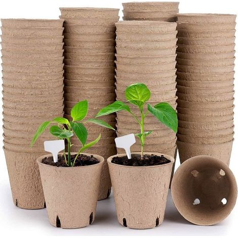 40 pots pour semis + 40 étiquettes en fibre (spécialement conçues pour les petits pots à semis) — Adaptés aux jardins et aux serres
