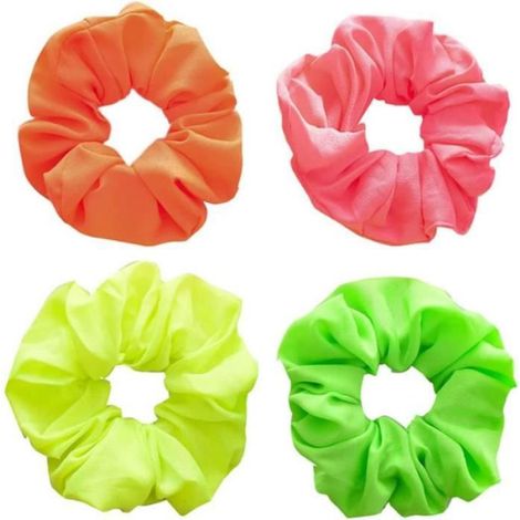 Chouchou Fluorescent - Lot de 4 - Élastique Cheveux Extensible - Doux et Brillant - Pour Femme et Fille (1/4)
