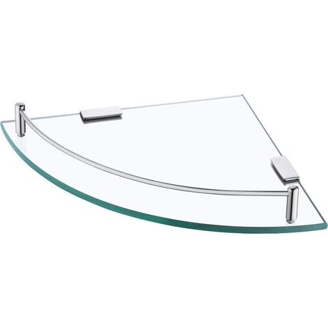 Estante de esquina de vidrio - Estante de ducha para baño - Estante de vidrio templado de pared - con toallero de acero inoxidable pulido 304