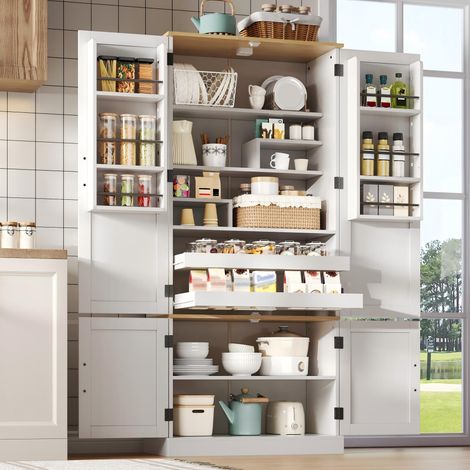 Modernluxe - Buffet de cuisine 80x40x180cm avec capteur, 4 portes et 2 tiroirs - blanc (1/5)