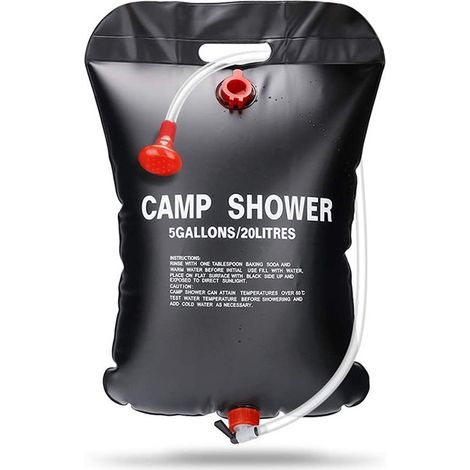 Sac Douche Solaire Portable - 20 L - Pour Camping Plage Randonnée Extérieur - Tuyau Détachable et Pommeau à Interrupteur - 1 Pièce (1/5)