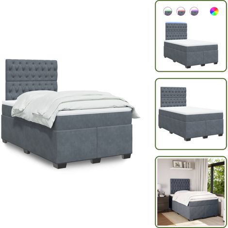 Boxspringbett mit Matratze Dunkelgrau 120x190 cm Samt - Boxspringbett - Doppelbett - Samtbett - Luxusbett - LED Beleuchtung (1/5)