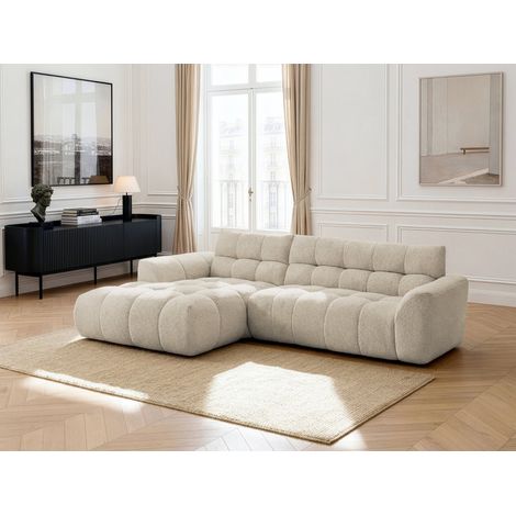 BOBOCHIC - Canapé d'angle fixe JAYA tissu chenille Angle gauche Beige (1/5)