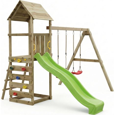 Aire de Jeux Extérieure pour Enfants –2 balançoires toboggan Tour Structure de Jeux pour Jardin–Usage Privé –Conforme EN 71 (1/5)