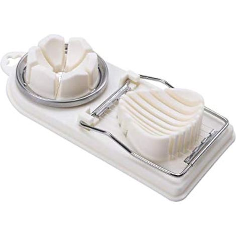 Coupe-fruits, fils de coupe 2 en 1 en acier inoxydable utilisés pour les œufs durs, les fraises, la banane et le kiwi (blanc) (1/5)