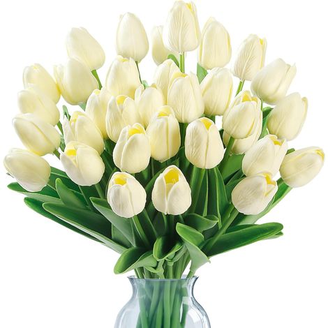 Set di 10 tulipani artificiali in poliuretano (PU), dall'aspetto realistico e con steli realistici, ideali per composizioni floreali per matrimoni, bouquet primaverili e per decorare la casa, le feste
