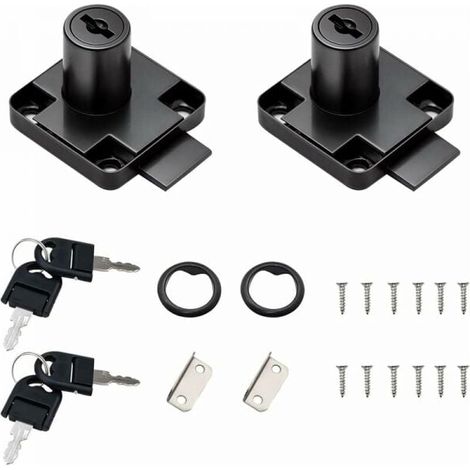 2 Pack Black Desk Drawer Locks with 4 Universal Keys, Square Base, Screws, Solid Security Lock for Furniture, Doors, Mailboxes, Glass Display Cases YMYNY (1/4)