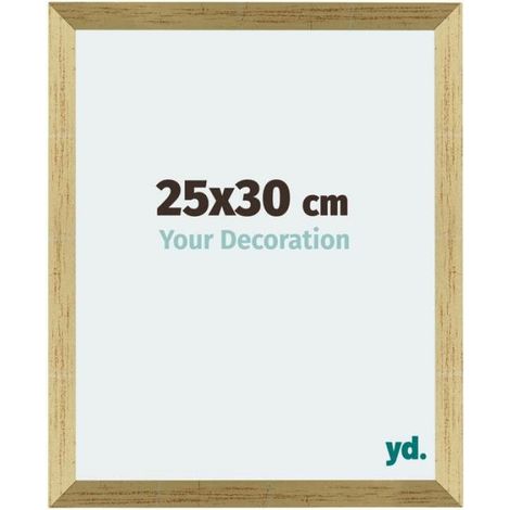 Cadre photo 25x30 cm en MDF avec verre plexiglas, couleur or brillant, fixation murale, à suspendre pour décoration intérieure