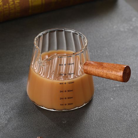 Tazzine da espresso da 180 ml, accessori per espresso, tazzina da espresso, bicchiere da espresso con apertura a V, lattiera scanalata per montare il latte, misurino in vetro (1/4)