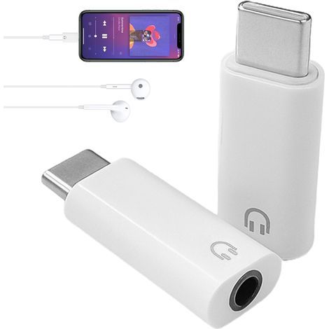 Confezione da 2 adattatori USB-C con jack da 3,5 mm - Adattatore USB-C per cuffie - Compatibile con 1Phon 16/15 - Compatibile con Ga1axy - Compatibile con Huavvei - Compatibile con 1Pad (bianco) (1/5)