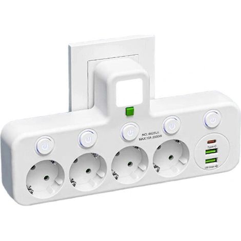 (Wow, ja) EU-Steckdose mit 4 Steckern, ohne Verlängerungskabel, mit USB-Typ-C-Anschlüssen, zwei Ausführungen – Günstige Geschenke – FD – Weiß (1/5)