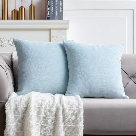 Lot de 2 housses de coussin bleu bébé 24 x 24 pouces, taies décoratives carrées pour canapé, style ferme, salon (1/5)