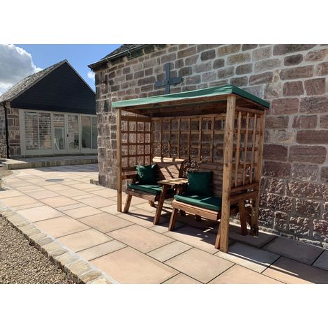 Grand Henley Twin Seater Arbour - L92 x W225 x H194 cm - Green Cushion and Sun Canopy Included - Fully Assembled (1/5)