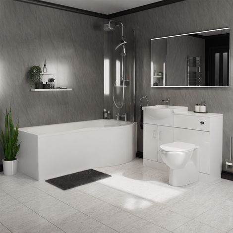 Milan 1700mm Right Hand P Shaped Shower Bath Modern Bathroom Suite (1/3)