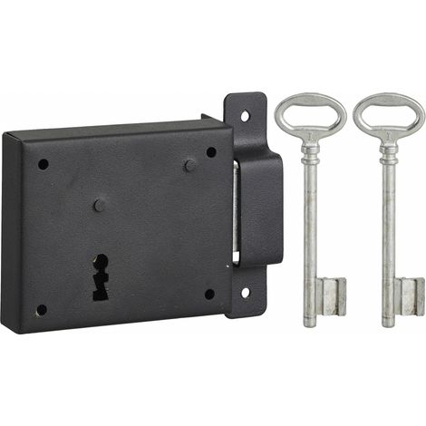 Thirard – Serrure horizontale en applique à clé pour porte de cave – Pêne seul – Axe 60mm – Dimensions 95x76mm – Acier cambré – 2 clés incluses