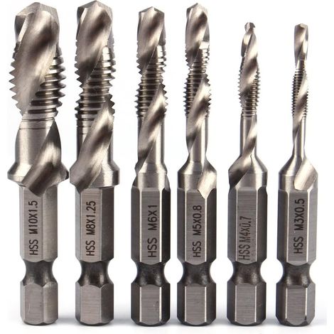 Foret À Queue Hexagonale - HSS - Pour Taraudage Métrique M3 M4 M5 M6 M8 M10 - Usage Métal Doux Aluminium Fer - Lot De 6 (1/5)