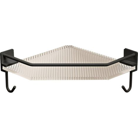 Étagère de douche d'angle en acrylique, sans perçage, grande capacité, triangulaire, noire, simple couche, avec crochet. Idéale pour salle de bain, dortoir ou cuisine. (1/5)