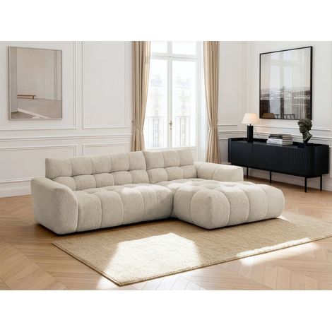 BOBOCHIC - Canapé d'angle fixe JAYA tissu chenille Angle droit  Beige