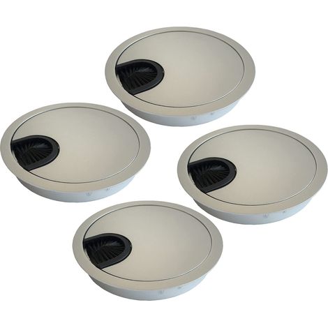 Passe-Câbles Rond Ø80mm pour Table Bureau – Lot de 4,Cache-Fil Encastrable en Métal Chromé Argent,Organisateur de Câbles pour Meuble (1/5)