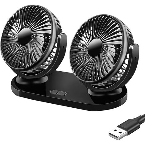 Ventilateur de voiture, USB, rotatif à 360 degrés, double tête, pour voiture, maison, bureau et camping (1/5)