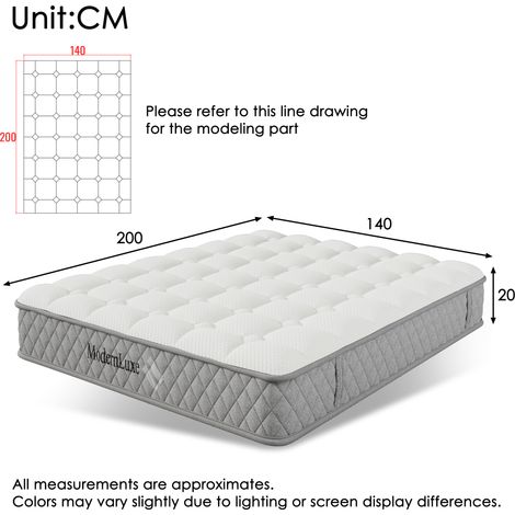 Matelas orthopédique mousse froide 140x200 cm 7 zones ressorts ensachables,dureté H3 hauteur 20 cm,4 poignées livré sous vide certifié. (1/5)