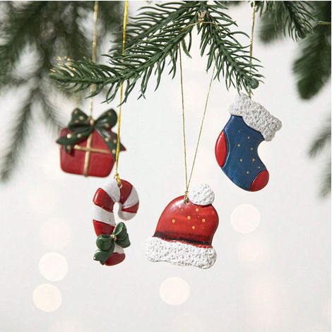 Juego de 4 adornos navideños de resina y decoraciones para fiestas (estilo B) (1/5)