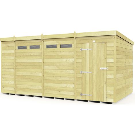 14 x 8 Feet Pent Security Shed - Single Door - Wood - L231 x W417 x H201 cm