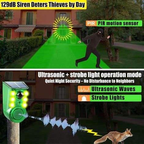 Alarme extérieure à détecteur de mouvement solaire - 129 décibels, convient aux cours, poulaillers, etc., 1 pièce, écologique. (1/4)