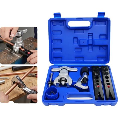 Kit para abocardar tuberías de cobre, de metal, con rango de tamaños de 1/4" a 3/4", herramienta combinada, incluye 6 matrices, en caja. (1/5)