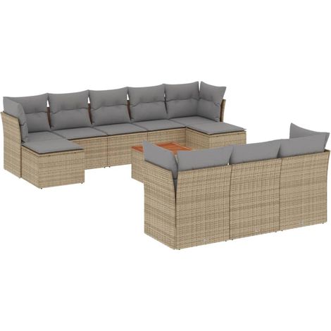 Maison Exclusive - Set de sofás de jardín 11pzas con cojines ratá (1/3)