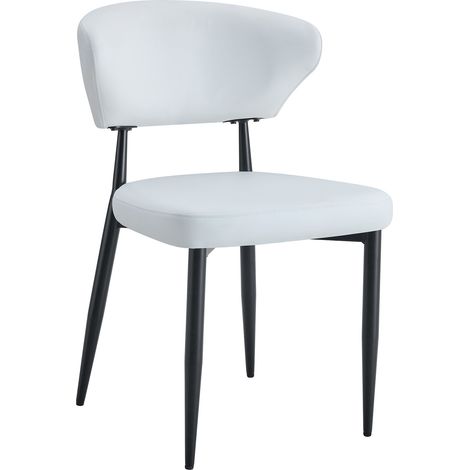 Lot de 2 chaises de salle à manger en cuir régénéré blanc, dossier ergonomique incurvé, pieds métal noirs antidérapants, confortables et compactes CHICFURN (1/5)
