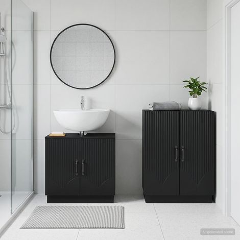vidaXL 2 Piece Bathroom Cabinet Set HOORN Black Engineered Wood (1/5)