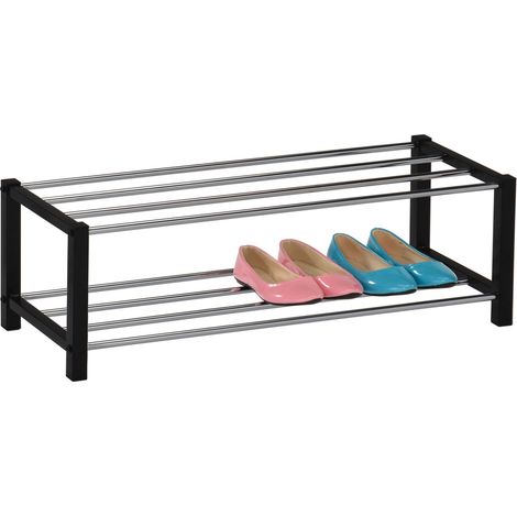 Idimex – Étagère à chaussures 2 niveaux – Structure métal laqué noir – Dimensions 75,5 x 19 x 28,5 cm – Capacité 8 paires (1/3)