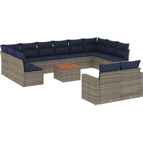 vidaXL Set Divani da Giardino 13 pz con Cuscini Grigio in Polyrattan (1/5)