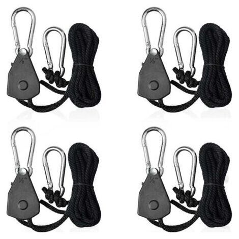 pair SNQ – Cordes à cliquet réglables 1/8 – Lot de 4 – Charge max 34kg – Corde polypropylène tressé 2,4m – Crochets en acier inoxydable (1/5)